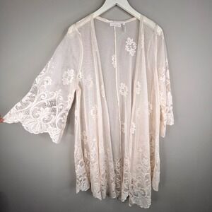 Sheer Lace Kimono Boho Festival Cream Duster Cardigan Coastal Western
